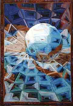 Панно - Урбанистический пейзаж, 2002г., , х/б ткани, шелк, трикотаж,машинная сборка и стежка, 160х120